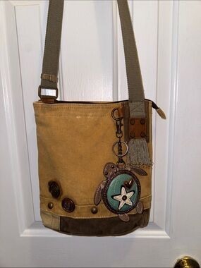 Chala Canvas Bucket Messenger Bag with Turtle Charm